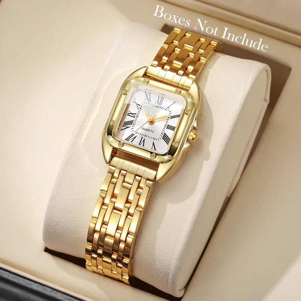 Women Gold Plated Square Face Quality Stylish Watch